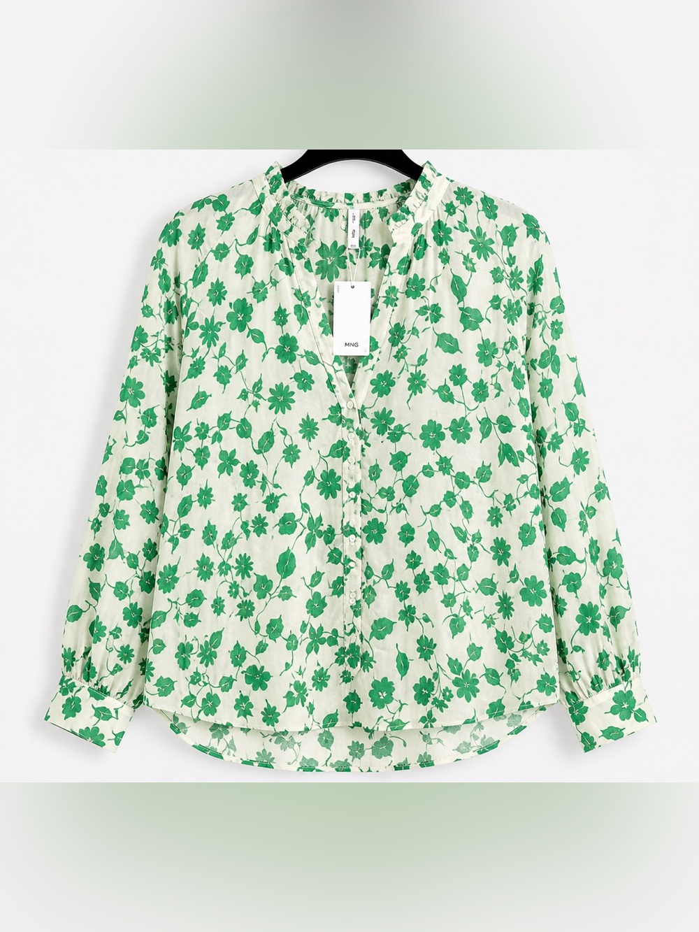 Mango Green Floral Blouse NWT XXL Lightweight Lyocell Button Front Romantic Top